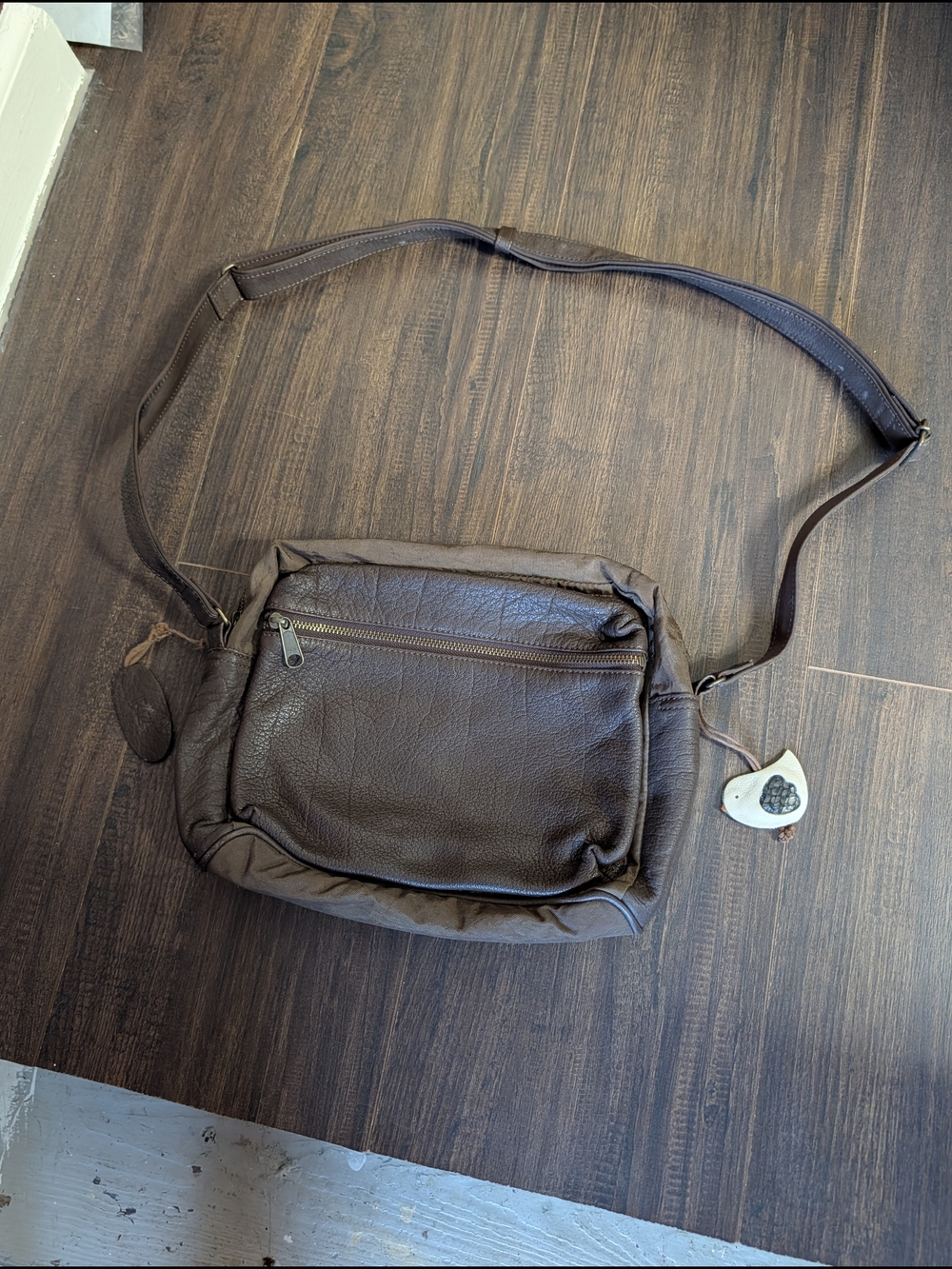 IBIZA Brown Leather/Nylon Bag W Snakeskin Bird Charm Handbag Shoulder Bag Vintag